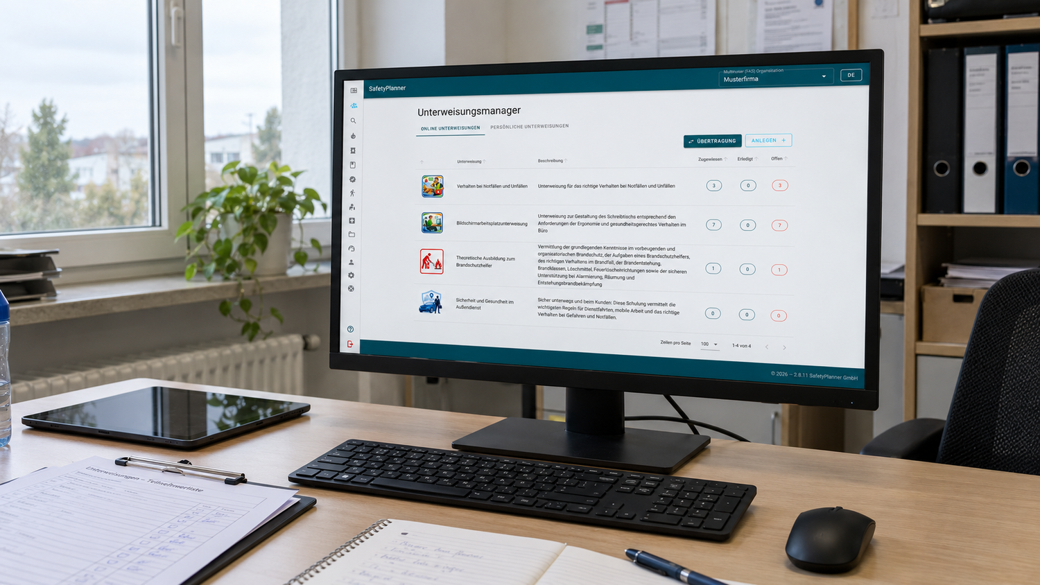 Ein Bild wie auf einem Bildschirm der Unterweisungsmanager des SafetyPlanners offen ist